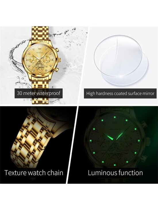 Women\'s All Gold Analog Quartz Stainless Steel Relog Mujer Waterproof Watch main image 4